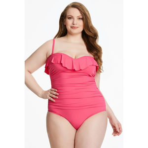 Bleu by Rod Beattie Plus Kore Shirred Ruffle Bandeau One Piece Swimsuit 18W 18 W